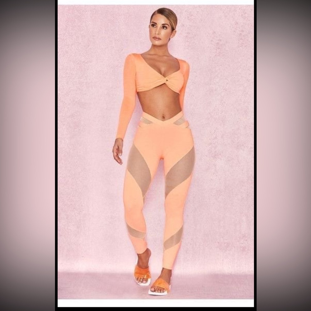 House Of CB London Tone Mesh Cutout Orange Leggings
